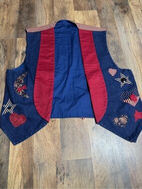 Patriotic Blue & Red Appliqué Denim Vest